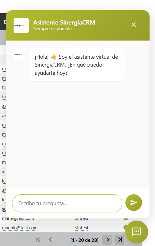 Captura Chatbot en SinergiaCRM