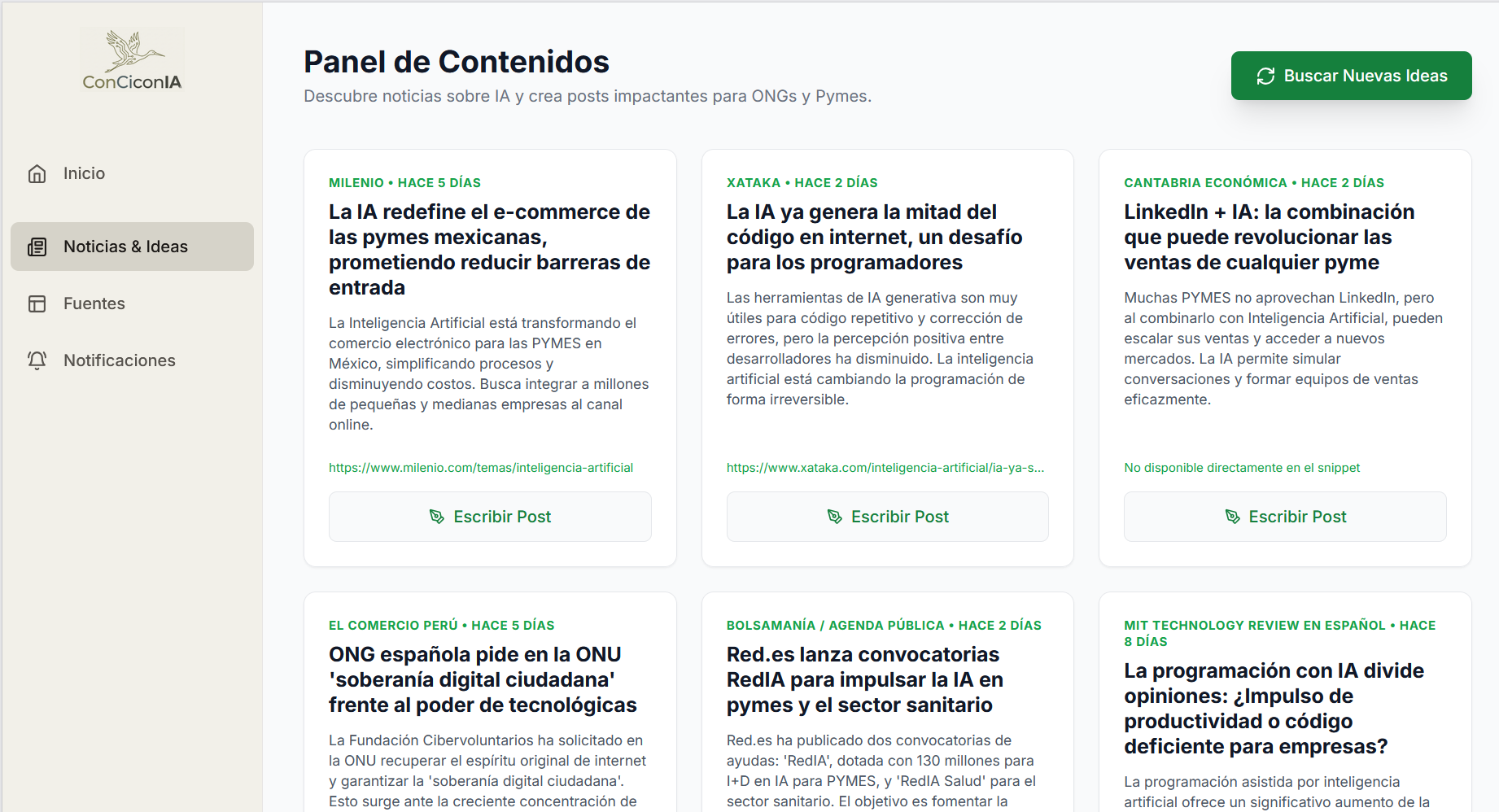 captura aplicación SocialPost